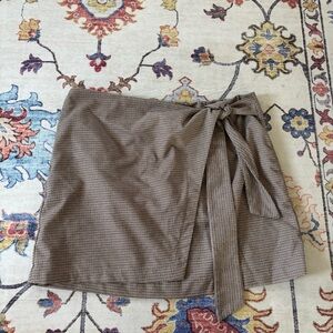 Rachel Zoe Brown Plaid Crossover Tie Waist Mini Wrap Style Skirt Fall Size 14